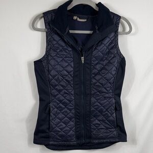 Athleta Women’a Quilted Dark Blue Vest. Size S. Full Zip. Has Lint Around Collar